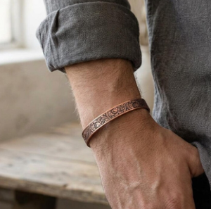 Premium Pure Copper <b>Engraved</b> Vintage Floral Scrollwork Pattern Cuff <b>Bangle</b> Adjustable Open Thin Wristband Solid Pure Metal - Product Image 6