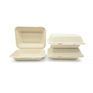 Sugarcane Bagasse Square Food <b>Box</b> Eco Friendly Hinged Container with Lid 13x6 Inches Disposable Takeaway <b>Lunch</b> <b>Box</b> Meal 2026 - Product Image 1