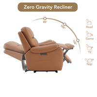 Fauteuil inclinable de massage extensible à une place en cuir et bois de conception japonaise DOSER, gravité zéro, double moteur électrique
