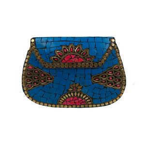 Sac à main en mosaïque bleue fait à la main avec incrustation rose, sac de soirée de luxe en métal, sac de soirée de mariage, sac à main de créateur pour femmes - Product Image 1