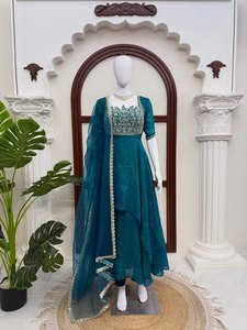 Elegant Party Wear Gown Set Elastic <b>Waist</b> Pant Soft Net Lace Dupatta Heavy Fendy Crush Gown Cut Dana <b>Beads</b> Sequence Work - Product Image 1