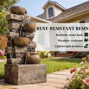 Fontana da Giardino Rustica Marrone con Luci LED - Elegante Gioco d'Acqua per Esterni - Product Image 3