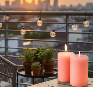 Ensemble de bougies piliers en cire de soja et paraffine corail/pêche, pour l'intérieur et l'extérieur, 2 bougies artisanales, longue durée de combustion, écologiques, organiques, non toxiques - Product Image 1