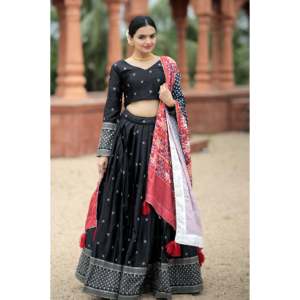 Mayra <b>European</b> <b>Clothing</b> Silk Sequins Embroidery Work Lehenga Choli with Designer Dupatta - Product Image 2