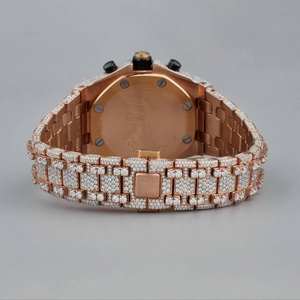 Bijoux noirs de l'océan A.P. Montre de luxe 3 crones style unique en acier inoxydable bicolore, sertie de diamants Moissanite, mouvement à quartz, style Hip-Hop - Product Image 3