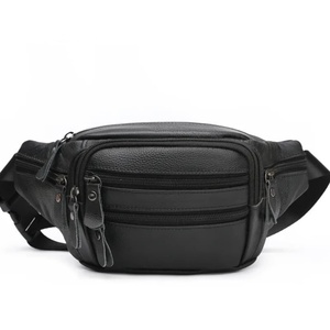 High Quality Genuine Black Leather Multi Zipper Chest Crossbody <b>Bag</b> for Men Premium Adjustable <b>Strap</b> Sling Waist Pack Low MOQ - Product Image 1