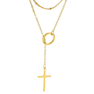สร้อยคอรูปกางเขนสำหรับผู้หญิง พร้อมเคลือบทองแบบ PVD และสายโซ่ทองคำดีไซน์หรูหรา - Product Image 5