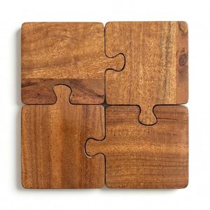 Posavasos de Madera con Forma de Rompecabezas, Posavasos de Madera Natural para Bebidas, Aislantes, Resistentes al Calor, Protectores de Mesa para Tazas de Café - Product Image 2