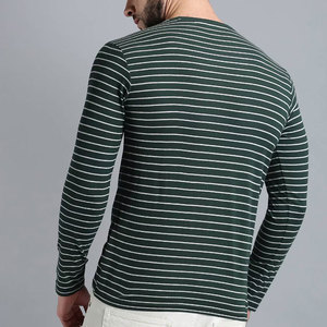 Camiseta de Punto a Rayas de Manga Larga para Hombre, Cuello Redondo, Corte Regular Informal, Patrón Verde y Blanco - Product Image 6