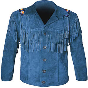 Chaqueta de Cuero de Piel de Ciervo Estilo Vaquero Occidental Tradicional para Hombre con Flecos, Huesos y Cuentas - Product Image 1