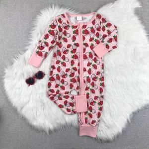 キッズ用スパンデックス竹繊維製ツーウェイ隠しYKKジッパーロンパース、家族お揃いキュートプリントスリープウェア、乳幼児向け春用カジュアル幼児服 - Product Image 2