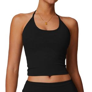 Camiseta sin mangas de punto transpirable de secado rápido con cuello redondo para mujer, top de yoga ajustado, sujetador deportivo para correr - Product Image 5