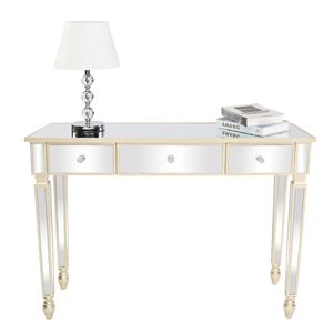 Consolle Moderna Tradizionale con Tre Cassetti e Specchio, in Legno Massello e Rattan, per Soggiorno, Installazione Autoportante - Product Image 1