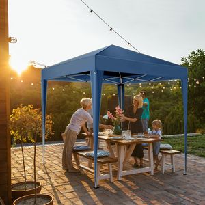 Tenda Pieghevole Blu ad Angolo Retto 2 X 2m, Pratica Tenda da Campeggio Impermeabile con Due Porte e Due Finestre - Product Image 3