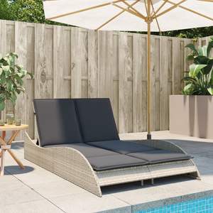 Chaise longue double en rotin PE gris clair avec structure en acier thermolaqué pour la détente en plein air - Product Image 3