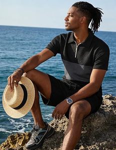Ensemble de jogging pour hommes, été, tricoté, brodé, 100% coton, séchage rapide, manches courtes, logo personnalisé, ensemble chemise et short - Product Image 4