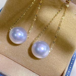 18K Pure <b>Gold</b> <b>Dangle</b> <b>Earrings</b> with Natural <b>Gold</b> Pearl Large Particles Bright <b>Gold</b> Color 11-12mm Round Slightly Flawed" - Product Image 2