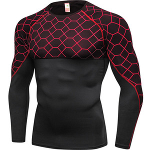 เสื้อคอมเพรสชั่นแขนยาวผู้ชาย ลายเรขาคณิต แห้งเร็ว ทรงสปอร์ต คอกลม เสื้อกีฬา ทรงเข้ารูป สำหรับออกกำลังกาย - Product Image 6