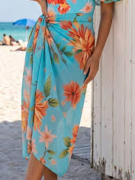 Floral Beach Pareo Wrap, Lightweight Printed <b>Sarong</b> Cover Up for Women, Summer Beachwear & Swimwear Accessory - Product Image 2