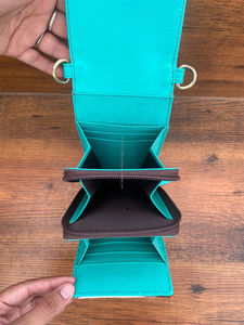Western élégant Turquoise usiné cuir peau de vache pochette sculpture téléphone portefeuille femmes téléphone sacs à main multi-usages téléphone pochettes - Product Image 5