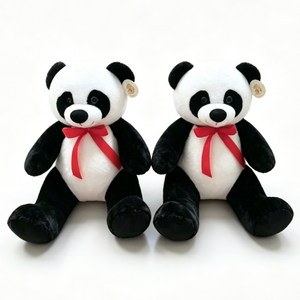 Juego de 2 Lindos Peluches de Panda Blanco y Negro con Lazo Rojo, Peluches de Panda Sentados Suaves, Regalo de Peluches de Panda Kawaii - Product Image 4