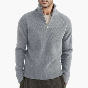 <b>Men's</b> Solid Color Wool 1/4 Zip Turtleneck <b>Cardigan</b> Regular Sleeve Anti-Pilling Thick Knitted Sweater Winter Wear - Product Image 5