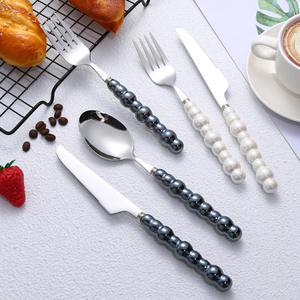 Juego de cubiertos metálicos convertibles con mangos de perlas, aptos para lavavajillas, perfectos para el hogar, bodas, mesas de comedor, juegos de vajilla. - Product Image 3