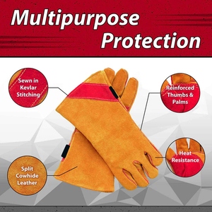 ถุงมือหนังวัวสีเหลืองสำหรับเล่นฮอกกี้ ถุงมือเชื่อมป้องกันส่วนบุคคล ทนต่อการเสียดสี ถุงมือดับเพลิงสำหรับงานก่อสร้าง - Product Image 2
