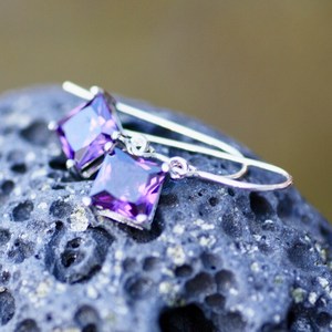 Boucles d'oreilles en améthyste taille Asscher, argent sterling 925, vintage, luxueuses, élégantes, cadeau pour femme, mariage, fête - Product Image 5