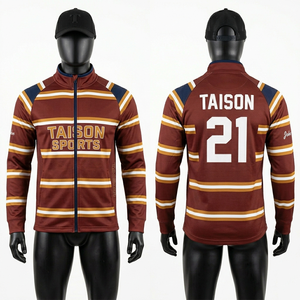Veste d'entraînement de rugby pour hommes, 280 GSM, tissu polyester respirant, orange et bleu marine, empiècements contrastés, logo personnalisé imprimé, vêtements de sport - Product Image 2