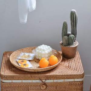 Round Rattan Woven Serving Tray with Handles Stylish Breakfast <b>Drinks</b> Snack Tray for Coffee Table Home Decor - Product Image 5