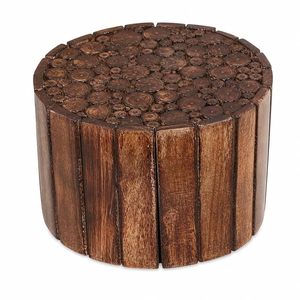 Tabouret ottoman en bois massif fait main, mobilier écologique, décoration rustique, siège marron, table d'appoint pour chambre, salon, hôtel - Product Image 1