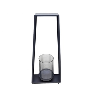 Table Top Decorative Iron & <b>Glass</b> Candle Pillar Holder Matt Grey Color Classic Style Candle Holder Handmade - Product Image 1