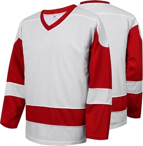 Camiseta de Hockey sobre Hielo al por Mayor en Color Rojo y Blanco, Ligera, Transpirable, de Poliéster - Product Image 1