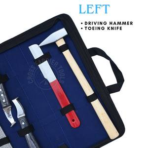 Kit d'outils de fermeur de qualité industrielle avec étui, lime à double face, couteau à talonner droit, couteau à boucle pour ulcères de sabot à extrémité en laiton et marteau - Product Image 4