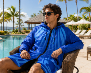 New <b>Waterproof</b> Hooded Polyester Swim Parka Adult Unisex Fleece Lined Winter Pool Deck <b>Jacket</b> Wave Print Zipper Closure <b>Long</b> High - Product Image 6