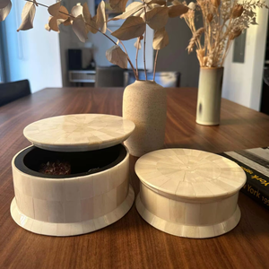 <b>Boho</b> Style Bone Inlay Trinket Box Handmade Wooden Decorative Jewelry Storage for Bedroom and Living Room - Product Image 1