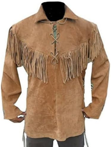 Top Quality <b>Men</b>’s <b>Suede</b> Leather Fringe <b>Jacket</b> Vintage Western Lace Up Cowboy Shirt Style with Handmade Tassels Custom - Product Image 1