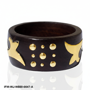 Brazalete de Madera Oscura Hecho a Mano con Elegante Incrustación de Latón, Brazalete de Madera con Diseño Floral Bohemio - Product Image 1