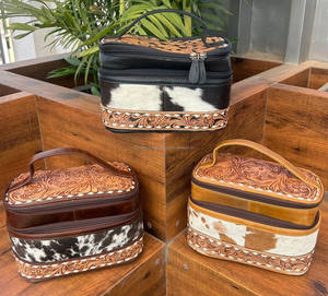 Personalized Hand Tooled Leather Cosmetic Wash <b>Bag</b> Women's Travel Cowhide Leather Multifunctional Makeup <b>Bag</b> Portable Pouch <b>Bag</b> - Product Image 4