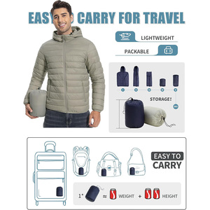 Men's Hooded Puffer Jacket Lightweight Windproof Solid Color Polyester Quilted <b>Coat</b> Casual Autumn Wear - Product Image 3