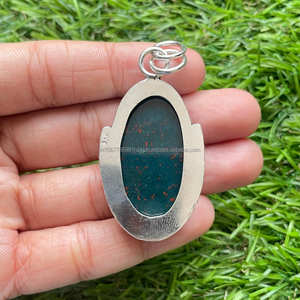 Colgante de Plata de Ley 925, colgante de piedras preciosas de piedra de sangre, joyería de piedra de plata hecha a mano, colgante de piedra de sangre para collar - Product Image 2