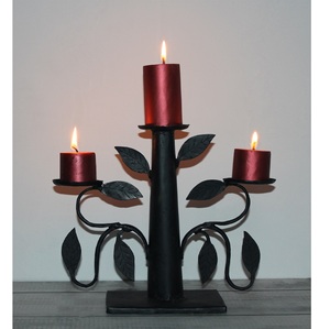 Black Iron Candelabra With <b>Leaf</b> Design Three Candle Holder Home Decoration - Product Image 1