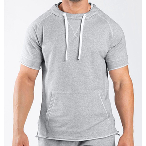 Sudadera con capucha de manga corta para hombre, informal, para gimnasio, con bolsillos con cremallera - Product Image 5