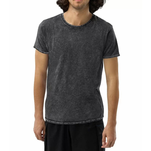 T-shirt décontracté respirant pour homme, col rond, en coton tricoté 100 %, délavé à l'acide, de bonne qualité, à prix abordable, avec logo personnalisé - Product Image 5