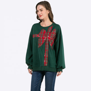 Sudadera Extra Grande con Apliques de Lazo Navideño a Cuadros, Bordado, Fabricada 100% por OEM, Sudadera de Felpa de Algodón Premium, Sudadera con Capucha Personalizada - Product Image 4