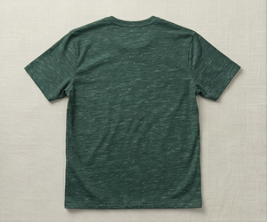 T-shirt à manches courtes vert foncé pour homme, coupe classique, couleur unie, décontracté, col rond, en coton tricoté - Product Image 2