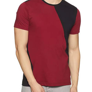 Men's Maroon Black Color Blocked Short Sleeve O-Neck Regular Fit Knitted Casual T-<b>Shirt</b> Manufacturer in Pakistan - Product Image 5