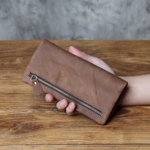 Premium Quality Cowhide <b>Long</b> Wallet Card <b>Bag</b> Purse Zipper Embroidery Eco-Friendly Linen Lining Fashion Simple Blocking. - Product Image 6