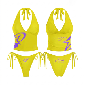 Traje de Baño de Mujer de Nylon y Spandex Premium de 200 GSM, Color Sólido Aqua, Tirantes Elásticos con Arcoíris, Logotipo Personalizado - Product Image 5